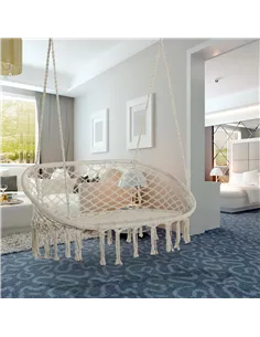 Outsunny Hanging Hammock Chair Cotton Rope Porch Swing with Metal Frame, Large Macrame Seat for Patio, Garden, Bedroom, Living R 2