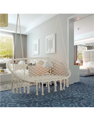 Outsunny Hanging Hammock Chair Cotton Rope Porch Swing with Metal Frame, Large Macrame Seat for Patio, Garden, Bedroom, Living R