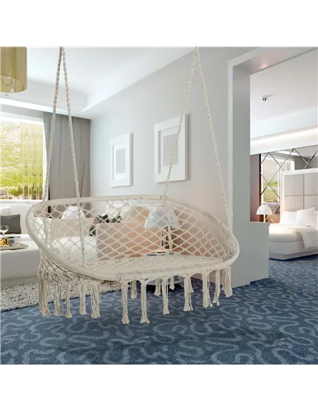 Outsunny Hanging Hammock Chair Cotton Rope Porch Swing with Metal Frame, Large Macrame Seat for Patio, Garden, Bedroom, Living R