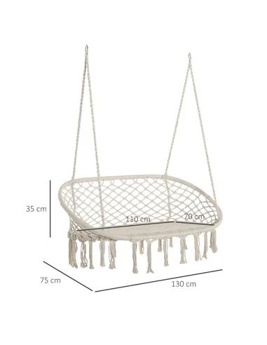Outsunny Hanging Hammock Chair Cotton Rope Porch Swing with Metal Frame, Large Macrame Seat for Patio, Garden, Bedroom, Living R
