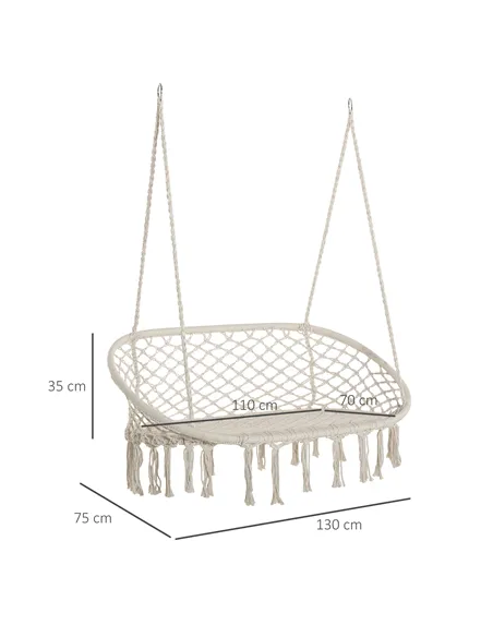 Outsunny Hanging Hammock Chair Cotton Rope Porch Swing with Metal Frame, Large Macrame Seat for Patio, Garden, Bedroom, Living R