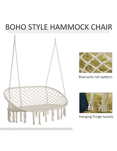 Outsunny Hanging Hammock Chair Cotton Rope Porch Swing with Metal Frame, Large Macrame Seat for Patio, Garden, Bedroom, Living R