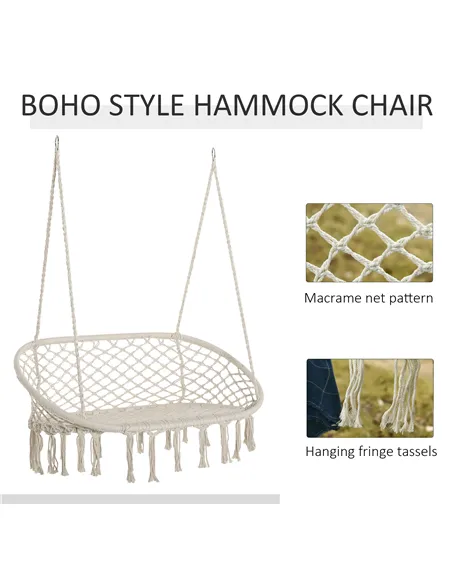 Outsunny Hanging Hammock Chair Cotton Rope Porch Swing with Metal Frame, Large Macrame Seat for Patio, Garden, Bedroom, Living R