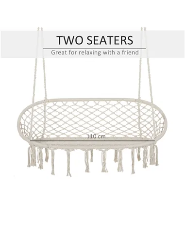 Outsunny Hanging Hammock Chair Cotton Rope Porch Swing with Metal Frame, Large Macrame Seat for Patio, Garden, Bedroom, Living R