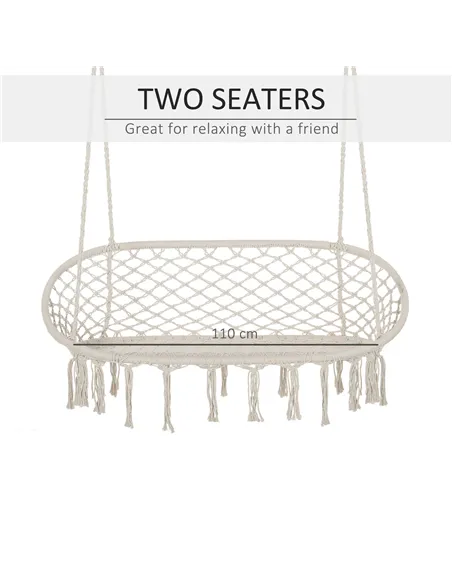 Outsunny Hanging Hammock Chair Cotton Rope Porch Swing with Metal Frame, Large Macrame Seat for Patio, Garden, Bedroom, Living R