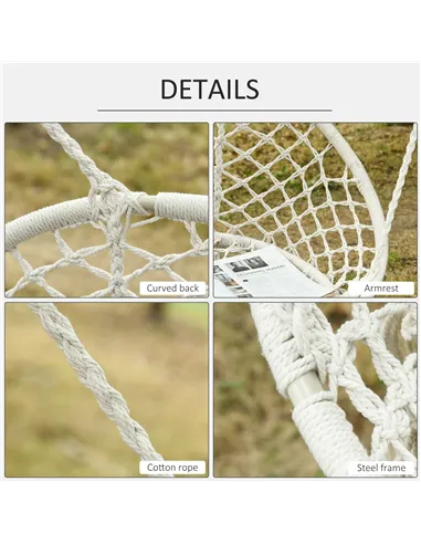 Outsunny Hanging Hammock Chair Cotton Rope Porch Swing with Metal Frame, Large Macrame Seat for Patio, Garden, Bedroom, Living R