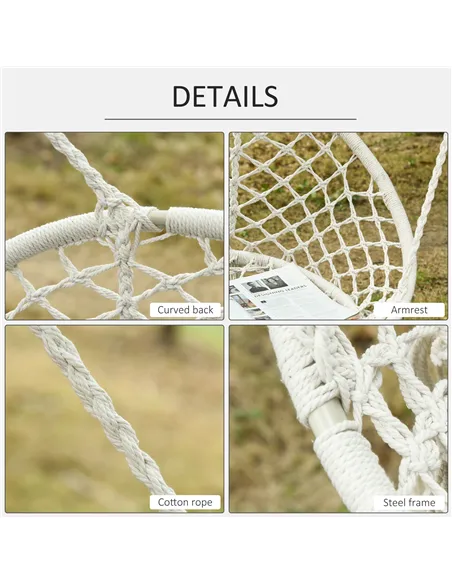 Outsunny Hanging Hammock Chair Cotton Rope Porch Swing with Metal Frame, Large Macrame Seat for Patio, Garden, Bedroom, Living R