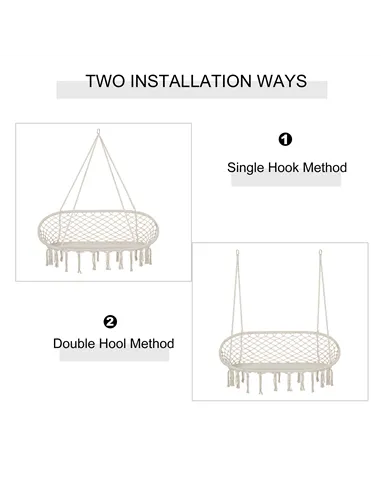 Outsunny Hanging Hammock Chair Cotton Rope Porch Swing with Metal Frame, Large Macrame Seat for Patio, Garden, Bedroom, Living R