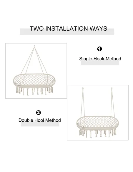 Outsunny Hanging Hammock Chair Cotton Rope Porch Swing with Metal Frame, Large Macrame Seat for Patio, Garden, Bedroom, Living R