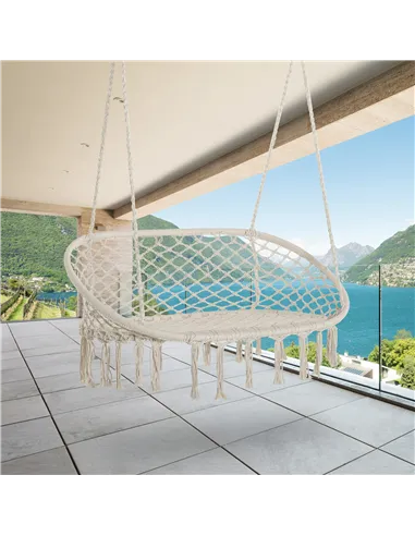 Outsunny Hanging Hammock Chair Cotton Rope Porch Swing with Metal Frame, Large Macrame Seat for Patio, Garden, Bedroom, Living R
