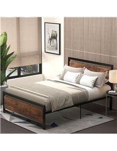 HOMCOM Double Size Metal Bed Frame with Headboard & Footboard, Strong Slat Support Full Bed Frame w/ Underbed Storage Space, Bed 2