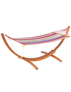 Outsunny Outdoor Hammock with Stand, Free Standing Hammock with Arc Wooden Frame and 200 x 100cm Fabric, Garden Swing Hanging Be