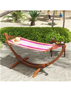 Outsunny Outdoor Hammock with Stand, Free Standing Hammock with Arc Wooden Frame and 200 x 100cm Fabric, Garden Swing Hanging Be 2