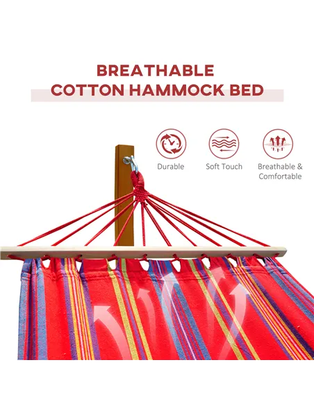 Outsunny Outdoor Hammock with Stand, Free Standing Hammock with Arc Wooden Frame and 200 x 100cm Fabric, Garden Swing Hanging Be