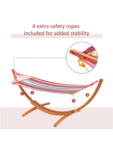 Outsunny Outdoor Hammock with Stand, Free Standing Hammock with Arc Wooden Frame and 200 x 100cm Fabric, Garden Swing Hanging Be