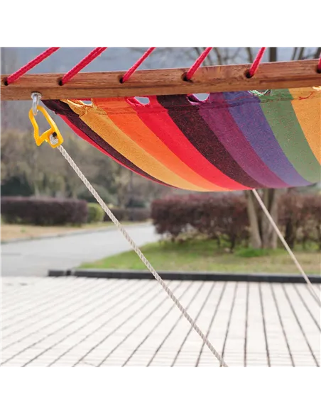 Outsunny Outdoor Hammock with Stand, Free Standing Hammock with Arc Wooden Frame and 200 x 100cm Fabric, Garden Swing Hanging Be