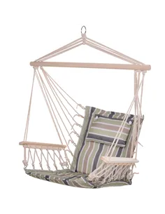 Outsunny Garden Outdoor Hanging Hammock Chair Thick Rope Frame Wooden Arms Safe Wide Seat Garden Outdoor Spot Stylish Multicolou