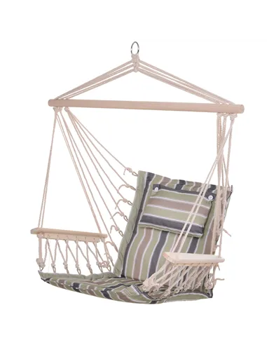 Outsunny Garden Outdoor Hanging Hammock Chair Thick Rope Frame Wooden Arms Safe Wide Seat Garden Outdoor Spot Stylish Multicolou