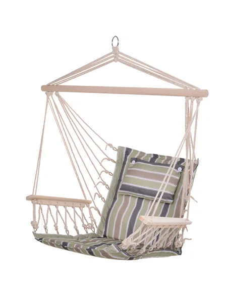 Outsunny Garden Outdoor Hanging Hammock Chair Thick Rope Frame Wooden Arms Safe Wide Seat Garden Outdoor Spot Stylish Multicolou