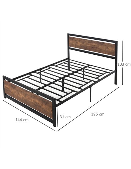 HOMCOM Double Size Metal Bed Frame with Headboard & Footboard, Strong Slat Support Full Bed Frame w/ Underbed Storage Space, Bed