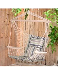 Outsunny Garden Outdoor Hanging Hammock Chair Thick Rope Frame Wooden Arms Safe Wide Seat Garden Outdoor Spot Stylish Multicolou 2