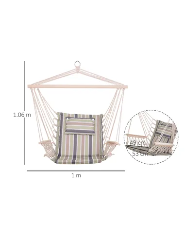 Outsunny Garden Outdoor Hanging Hammock Chair Thick Rope Frame Wooden Arms Safe Wide Seat Garden Outdoor Spot Stylish Multicolou