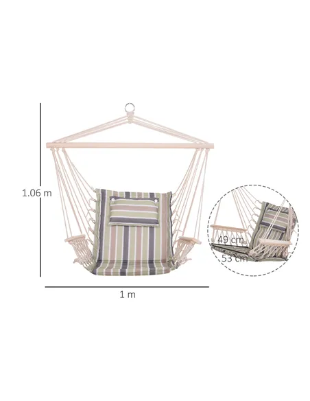 Outsunny Garden Outdoor Hanging Hammock Chair Thick Rope Frame Wooden Arms Safe Wide Seat Garden Outdoor Spot Stylish Multicolou