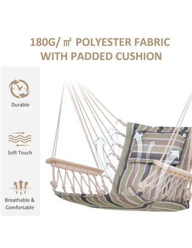 Outsunny Garden Outdoor Hanging Hammock Chair Thick Rope Frame Wooden Arms Safe Wide Seat Garden Outdoor Spot Stylish Multicolou