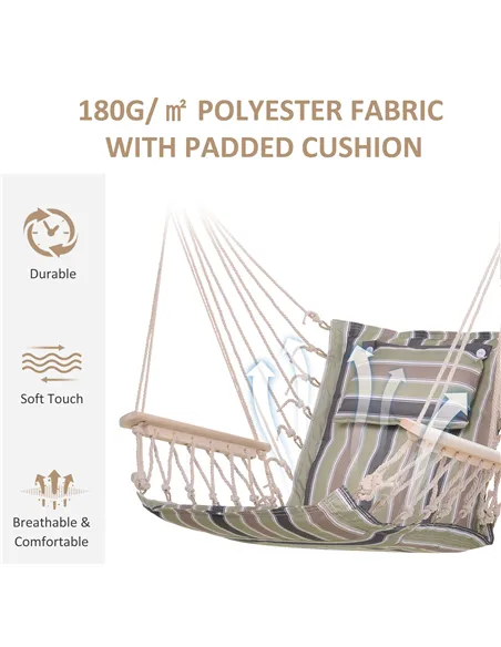 Outsunny Garden Outdoor Hanging Hammock Chair Thick Rope Frame Wooden Arms Safe Wide Seat Garden Outdoor Spot Stylish Multicolou