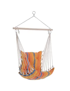 Outsunny Outdoor Hanging Rope Chair with Soft Padded Seat & Backrest, Garden Hammock Chair with Wooden Support Bar Cotton Cloth,