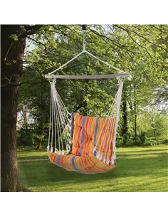 Outsunny Outdoor Hanging Rope Chair with Soft Padded Seat & Backrest, Garden Hammock Chair with Wooden Support Bar Cotton Cloth, 2