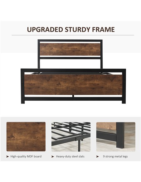 HOMCOM Double Size Metal Bed Frame with Headboard & Footboard, Strong Slat Support Full Bed Frame w/ Underbed Storage Space, Bed