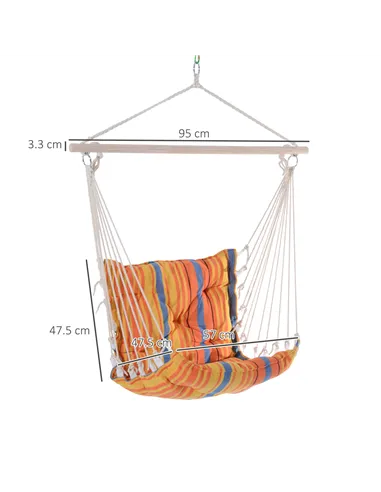 Outsunny Outdoor Hanging Rope Chair with Soft Padded Seat & Backrest, Garden Hammock Chair with Wooden Support Bar Cotton Cloth,