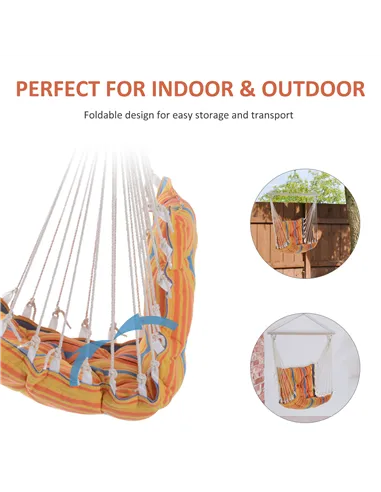 Outsunny Outdoor Hanging Rope Chair with Soft Padded Seat & Backrest, Garden Hammock Chair with Wooden Support Bar Cotton Cloth,