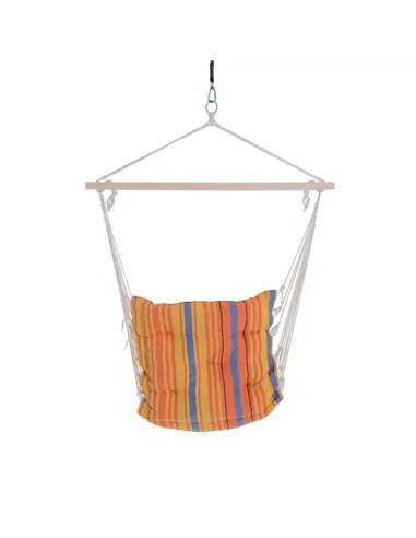 Outsunny Outdoor Hanging Rope Chair with Soft Padded Seat & Backrest, Garden Hammock Chair with Wooden Support Bar Cotton Cloth,