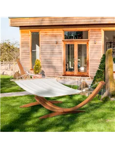 Outsunny Outdoor Garden Hammock with Wooden Stand Swing Hanging Bed for Patio White 2