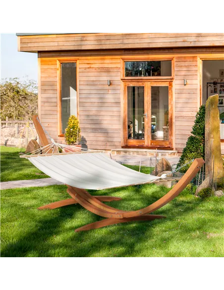 Outsunny Outdoor Garden Hammock with Wooden Stand Swing Hanging Bed for Patio White