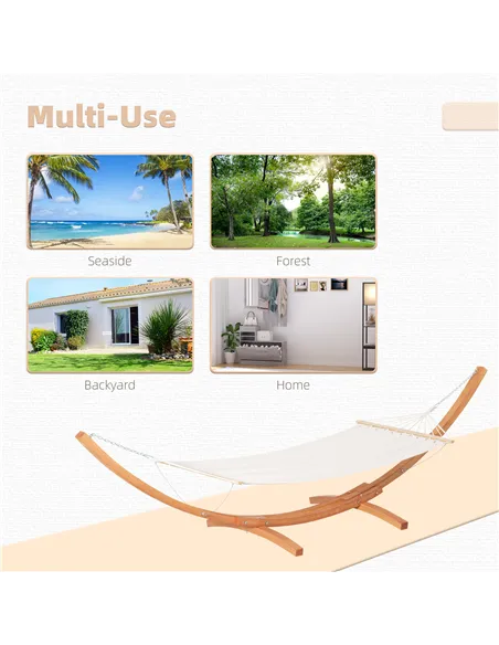 Outsunny Outdoor Garden Hammock with Wooden Stand Swing Hanging Bed for Patio White