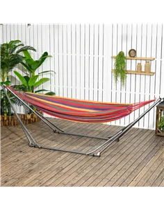 Outsunny Foldable Hammock Stand, Portable Hammock with Metal Frame, 2 in 1 Hammock Net Stand, Clothes Drying Rack, Load Capacity 2