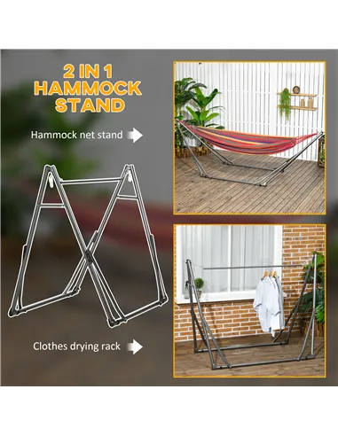 Outsunny Foldable Hammock Stand, Portable Hammock with Metal Frame, 2 in 1 Hammock Net Stand, Clothes Drying Rack, Load Capacity