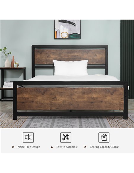 HOMCOM Double Size Metal Bed Frame with Headboard & Footboard, Strong Slat Support Full Bed Frame w/ Underbed Storage Space, Bed