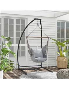 Outsunny Hammock Chair Stand, C Shape Hanging Heavy Duty Metal Frame Hammock Stand for Hanging Hammock Air Porch Swing Chair, In 2