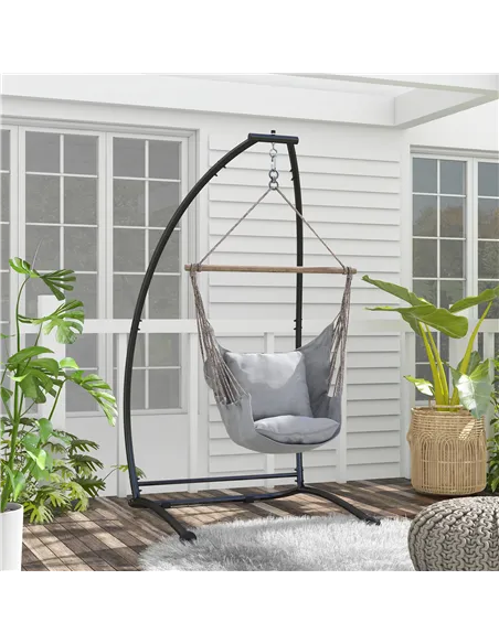 Outsunny Hammock Chair Stand, C Shape Hanging Heavy Duty Metal Frame Hammock Stand for Hanging Hammock Air Porch Swing Chair, In