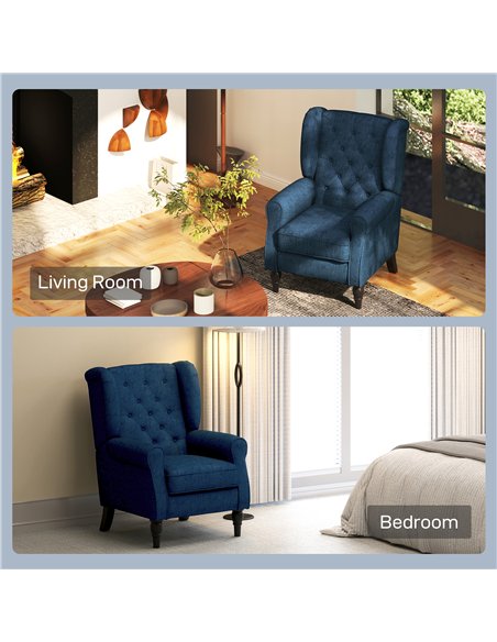 HOMCOM Wingback Accent Chair, Retro Upholstered Button Tufted Occasional Chair for Living Room and Bedroom, Blue