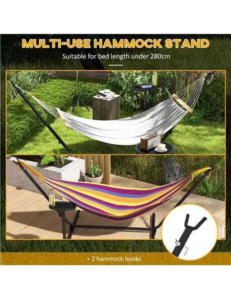 Outsunny 9.4ft Hammock Stand with Side Tray Stand, Steel Frame Hammock Net Stand, for String-style, Brazilian-style, Flat-style,