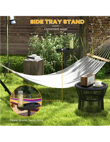 Outsunny 9.4ft Hammock Stand with Side Tray Stand, Steel Frame Hammock Net Stand, for String-style, Brazilian-style, Flat-style,