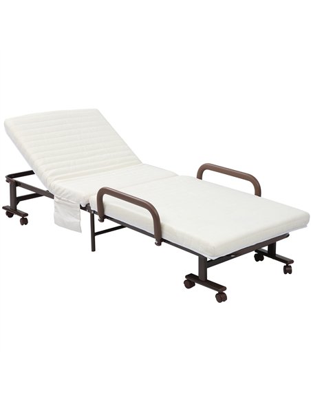 HOMCOM Folding Bed with Mattress, Single Guest Bed, Portable Fold Bed with Adjustable Backrest, Metal Frame on Wheels, White, 19