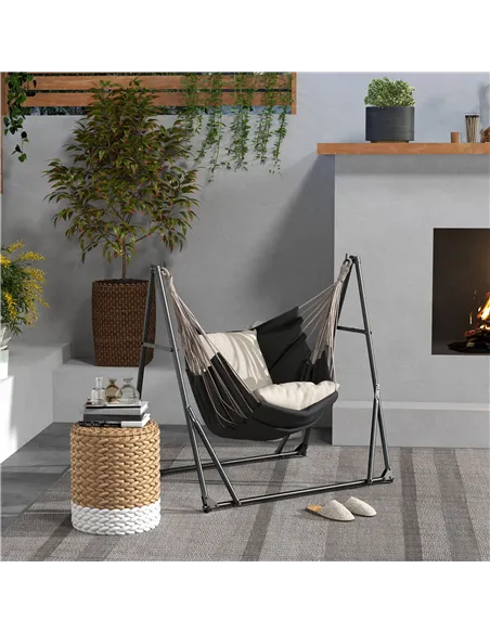 Outsunny Foldable Hammock Stand, Portable Hammock with Metal Frame, 2 in 1 Hammock Net Stand, Hammock Chair Stand with Carry Bag