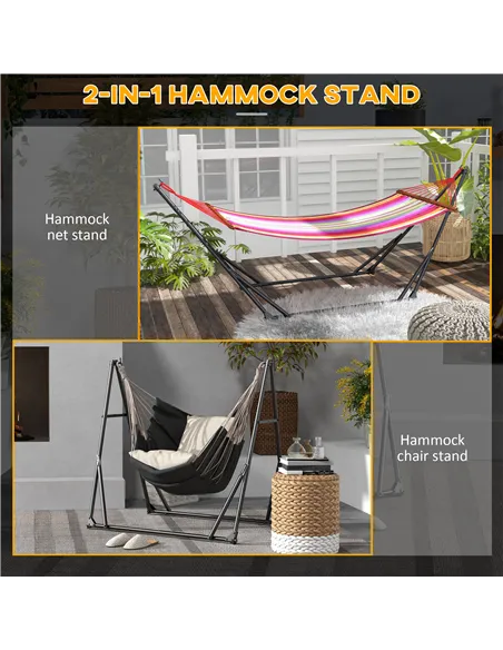 Outsunny Foldable Hammock Stand, Portable Hammock with Metal Frame, 2 in 1 Hammock Net Stand, Hammock Chair Stand with Carry Bag