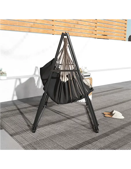 Outsunny Foldable Hammock Stand, Portable Hammock with Metal Frame, 2 in 1 Hammock Net Stand, Hammock Chair Stand with Carry Bag